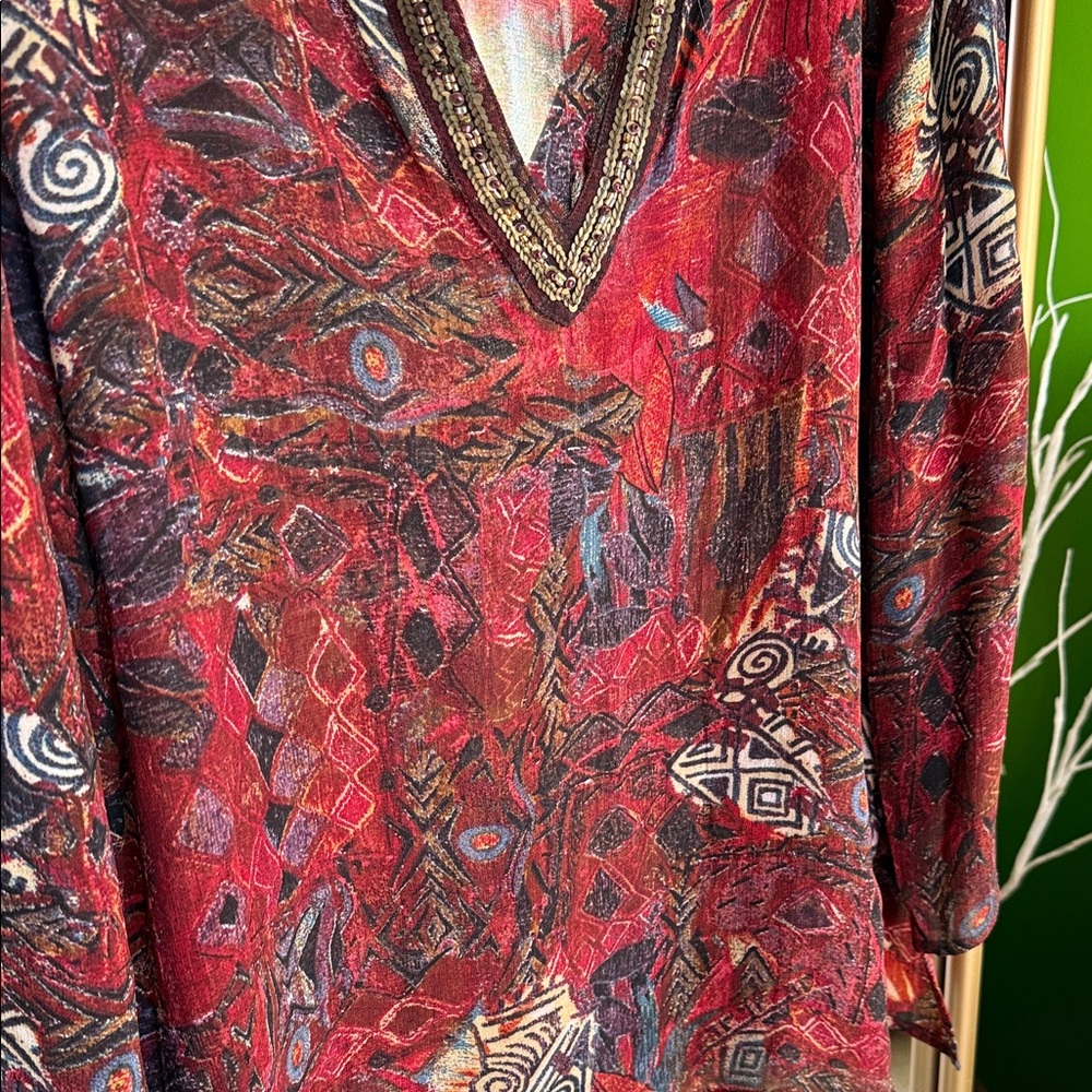 Chico's Red Patterned Blouse - Picture 2 of 7